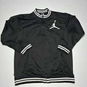 Jordan Air Jacket Mens XL  Black Stripes Varsity Big Logo Jumpman Full Zip
